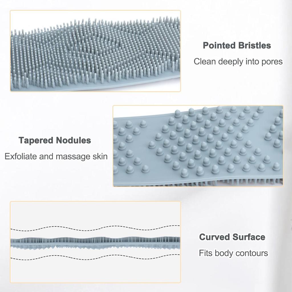 Silicone Back Scrubber for Shower Men, Dual-Sided Back Exfoliator Washer Scrub Strap - 100% Back Coverage to Clean, Exfoliate and Massage, Hygienic,