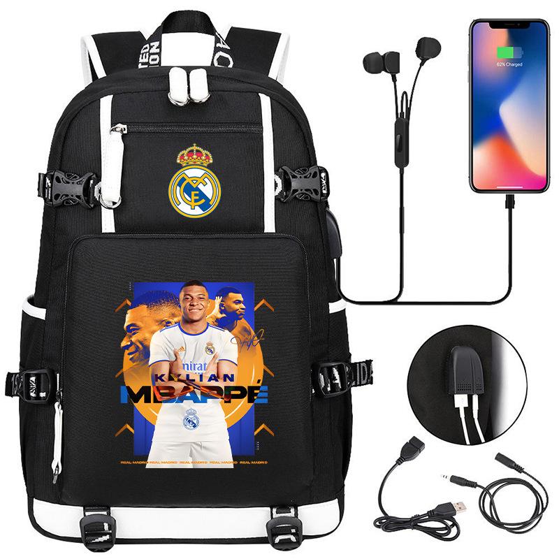 Fußball-Print Rucksack für Teenager Lässiges Reise-USB-Laden Schultasche Sportrucksack Große Kapazität