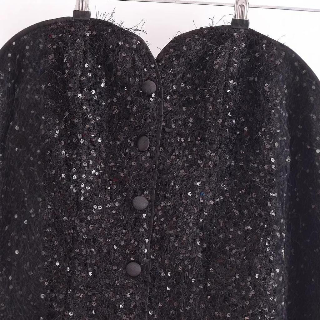 2025 Spring Women's Embellished Top with Sequins and Tassels - European & American Style Fashion