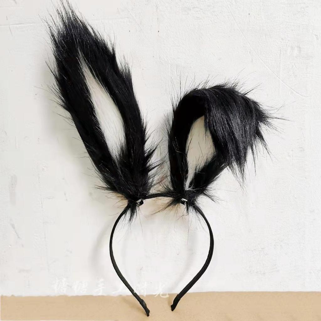 Original Hecho a Mano Lolita Plegable Orejas de Animal Orejas de Conejo KC Accesorios para el Cabello Pasador Diadema Lolita con Peluche