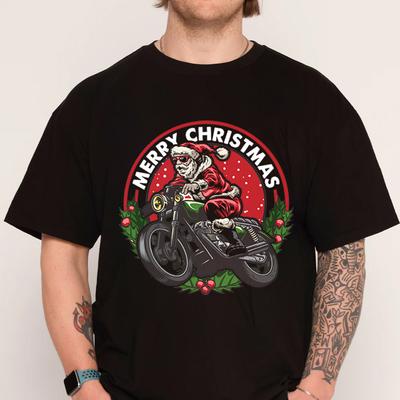 Santa Riding Motorcycle Tshirt 100 Cotton ONeck T Shirt Fashion Short Sleeve Mens Tees Graphic Tshirts