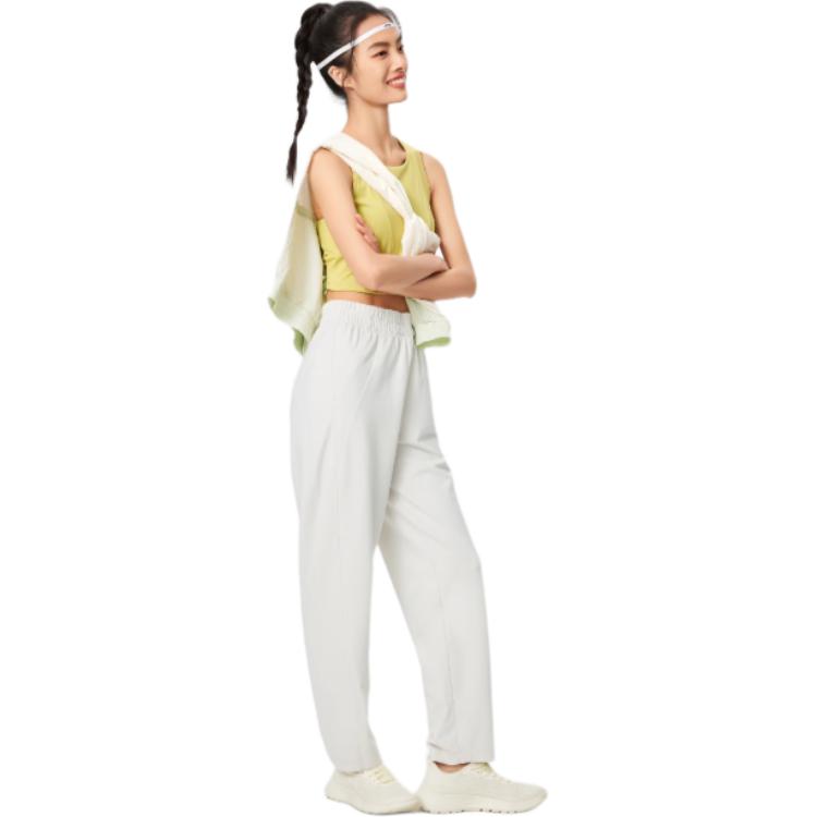 Li-Ning Fitness Series Casual Solid Color Comfortable Moisture Wicking Straight Leg Sports Pants Women bottoms Silver-Birch-Gray AKLU490-2