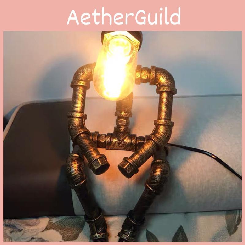 Charming Industrial Water Pipe Robot Lamp Ideal For Bars Coffee Shops And Decorative Spaces