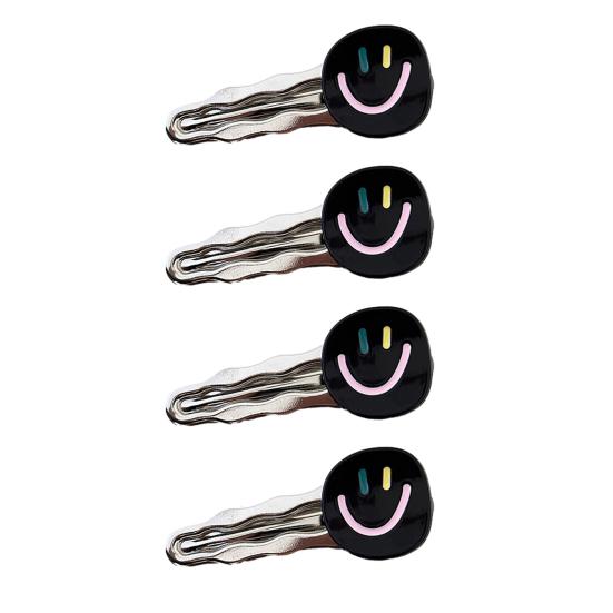 4Pcs Girl Hairpin Smile Face Pattern Stable Clamping Force Smooth Metal Edge Hair Clips Side Bang Hair Accessories