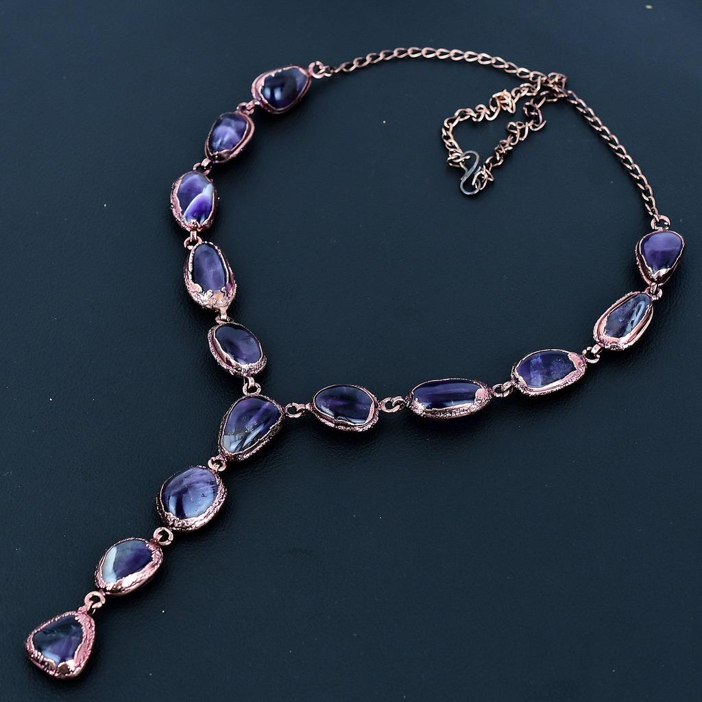 Amethyst Necklace Gemstone Jewelry, Copper Electroformed Adjustable Chain Necklace, Gift For Women Handmade Necklace