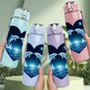 1PC Dolphin Swimming In Blue Ocean Heart Print 750ml Color Plastic Sports Water Bottle Leakproof Flip Straw Lid Suitable for Sports Office Home Use