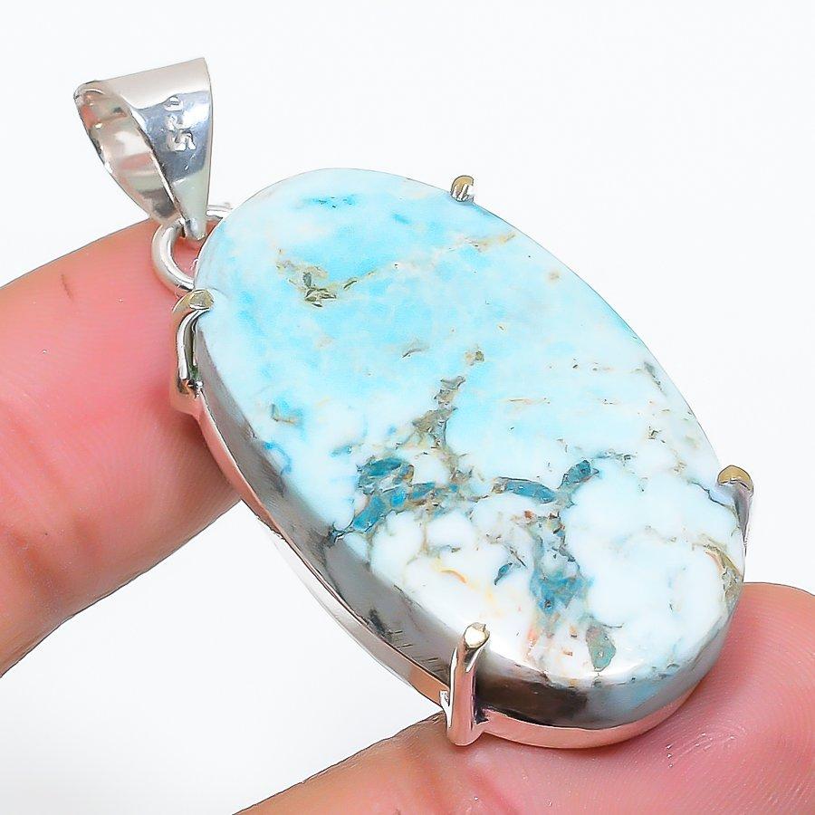 Howlite Jasper Gemstone 925 Solid Sterling Silver Jewelry Pendant 1.97" SU-10262
