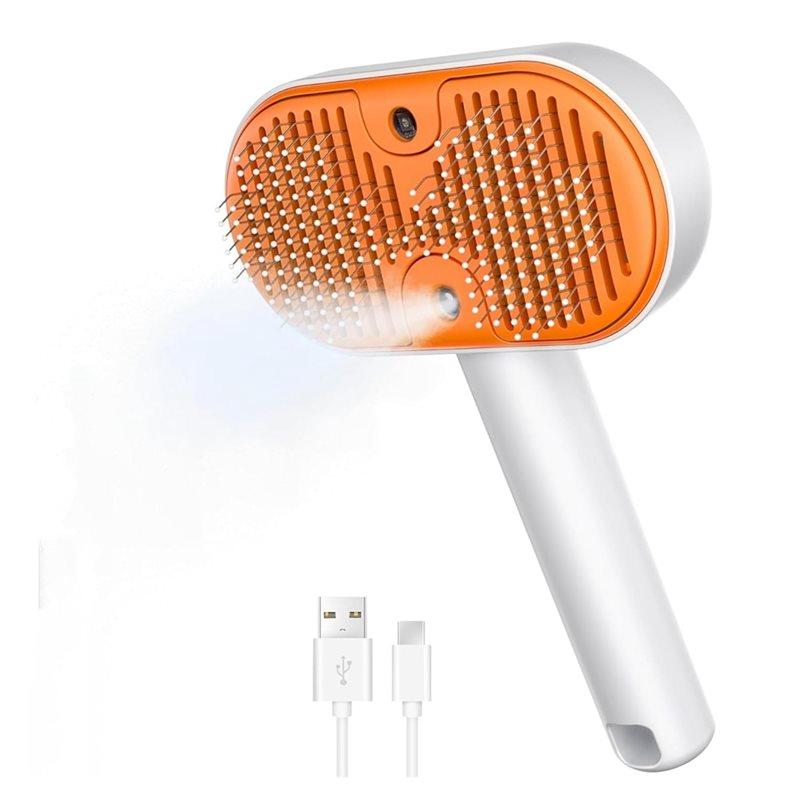 Premium-Pet Spray Hair Removal Comb, Rechargeable Pet Steam Brush, Self Cleaning Cat Brush For Shedding, Pet Steam Brushes