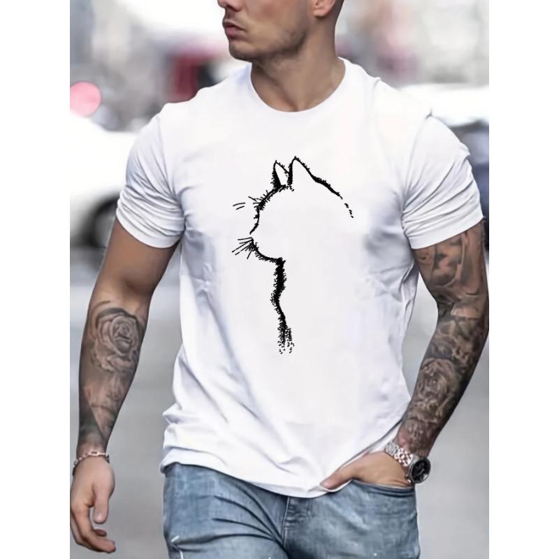 Plus Size T-shirt for Men Summer Loose Oversized Casual Cat Pattern Printed Round Neck Short Sleeved T-shirt Tops Clothing