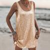Losse Jurk Met Pailletten, U-hals, Mouwloos, Hoge Taille, Voor Casual En Feestelijke Gelegenheden