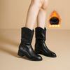 Cowhide brown western cowboy boots women's autumn and winter new pointed middle tube Maillard knight pile thick heel Martin boots