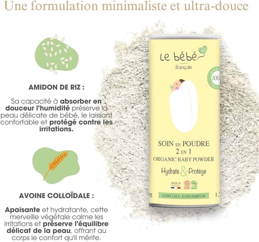 Puder 2 w 1 dla niemowląt – Roślinna alternatywa dla talku, 100% bio i roślinny, puderniczka 100g