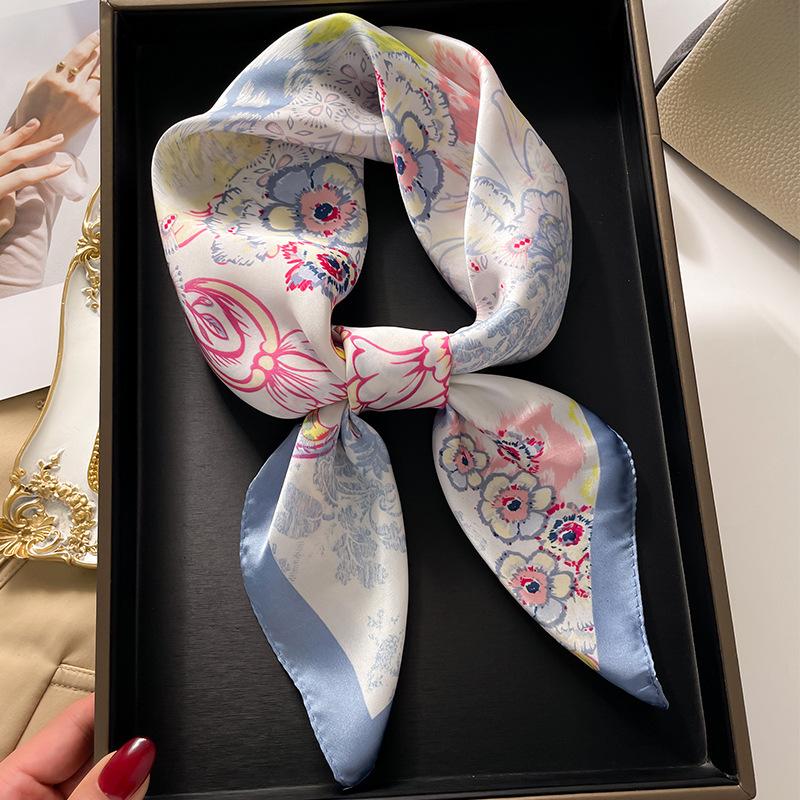 New Muslim Hijab Luxury Brand Women Silk Scarf Hair Scarves 70cm Square Floral Print Headscarf Summer Shawl Headband