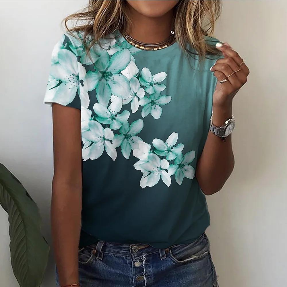 Fashionable flower 3D printed T-shirt for women, oversized casual streetwear for women, T-shirt top for women, Harajuku women's clothing
