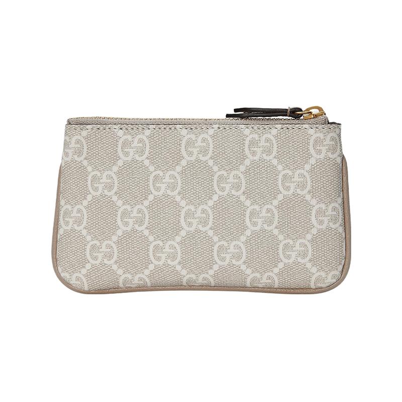 Gucci Ophidia Double G logo zipper closure canvas and leather canvas bag key bag women's beige and oatmeal