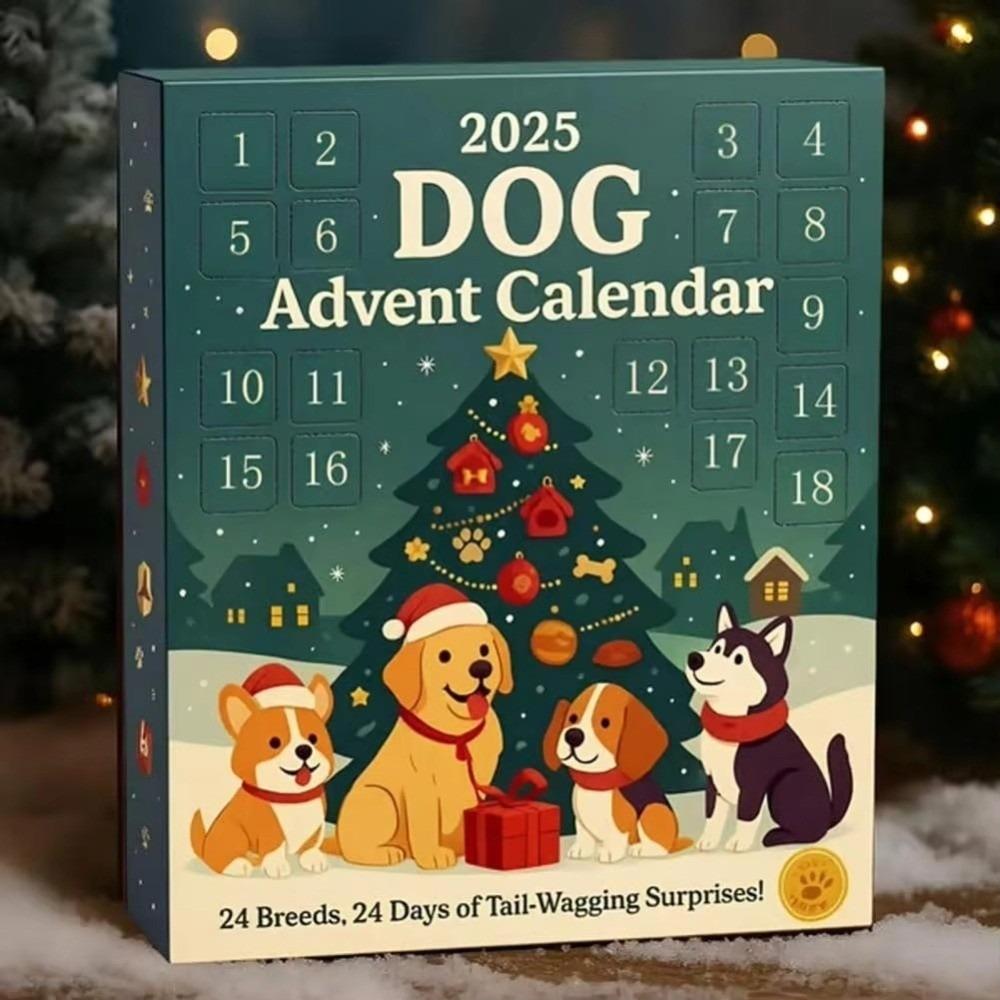 2D Dog Advent Calendar 24 Pieces with Breed Ornaments Festive Dog Breed Ornaments Reusable Christmas Countdown Calendar