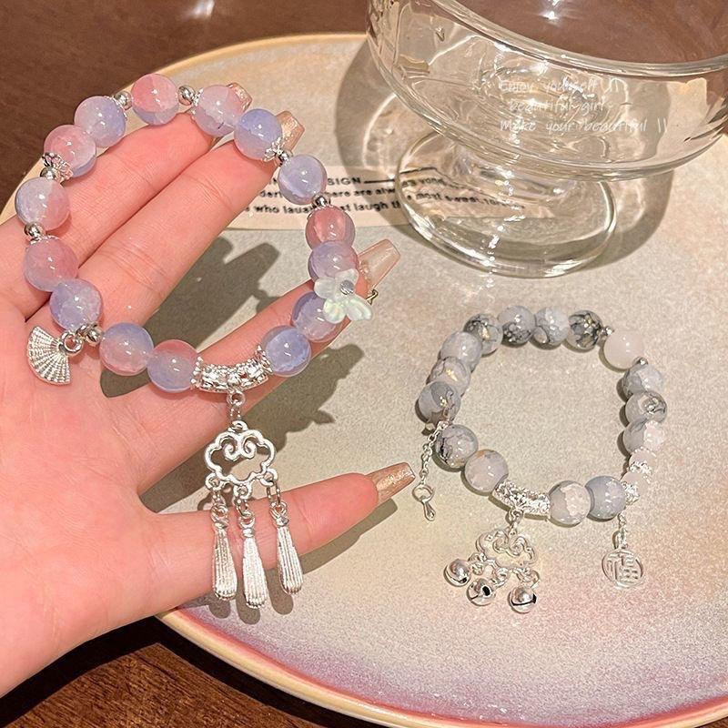 Brățară cu mărgele cu pandantiv lacăt Ruyi în stil medieval, nișă versatilă de temperament, brățară norocoasă de marcă, bijuterii de mână