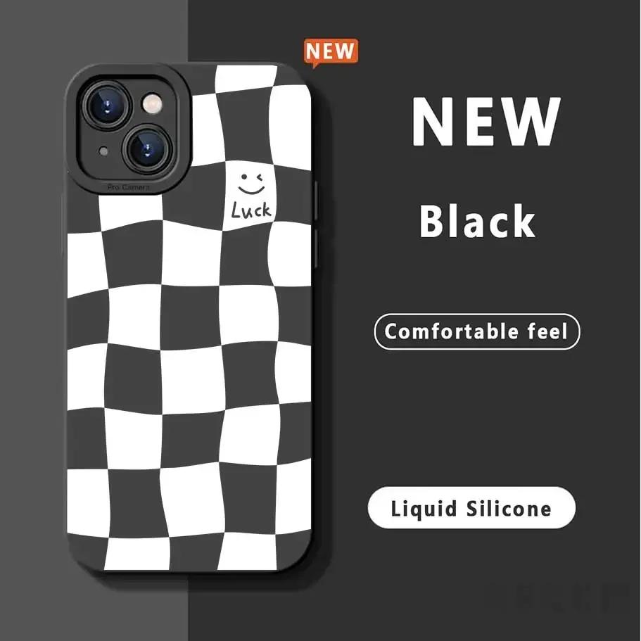 White Grid Phone Case For iPhone 14 13 15 Pro Max 11 12 Pro Mini 7 8 14 15 Plus X XS Max XR Shockproof  Fashion Case Back Cover
