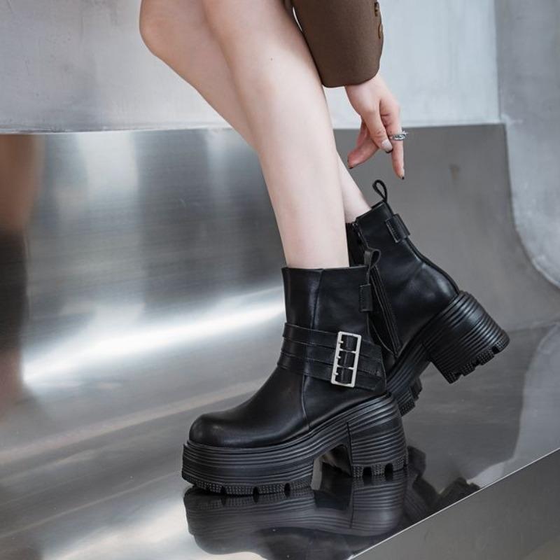 Fashion 9cm Microfiber Genuine Leather Platform Wedge Fashion Autumn Wniter British Boots ZIP Women Boots Ankle Spring Knee High Shoes