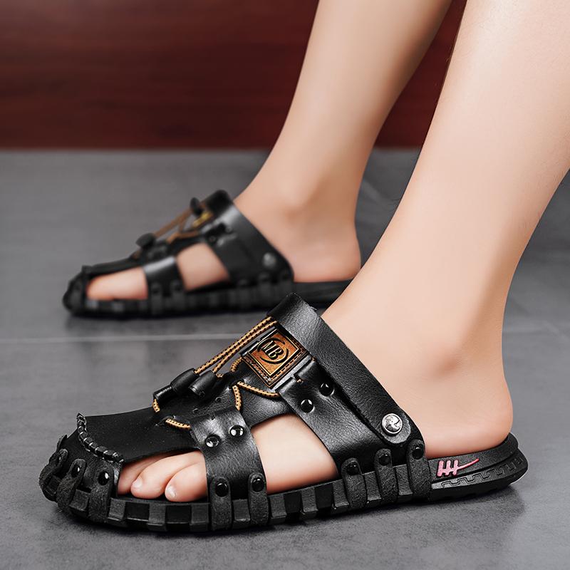 Fashion Hot Sale Men's Summer Sandals Breathable Leather Handmade Slippers Men Hand-made Beach Casual Shoes
