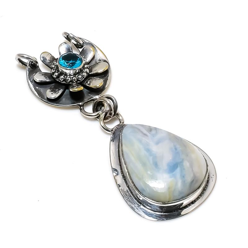 Natural Blue Sheelite Gemstone Pendant 925 Sterling Silver- Handmade Design, Everyday Wear Jewelry, Unique Blue Topaz Pendant Wadding Gifts