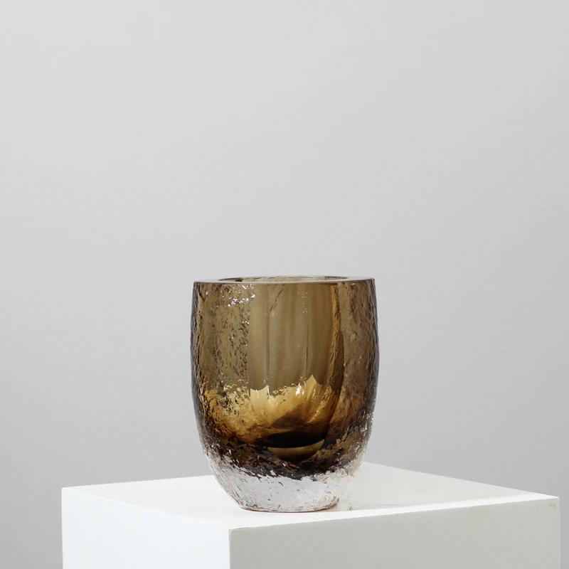 Skleněná váza Kladivo Řezaná Hnědá Glazovaná Váza Dekorativní Ručně Vyráběné Ozdoby Aranžování Květin Terárium Domácí Dekorace Doplňky