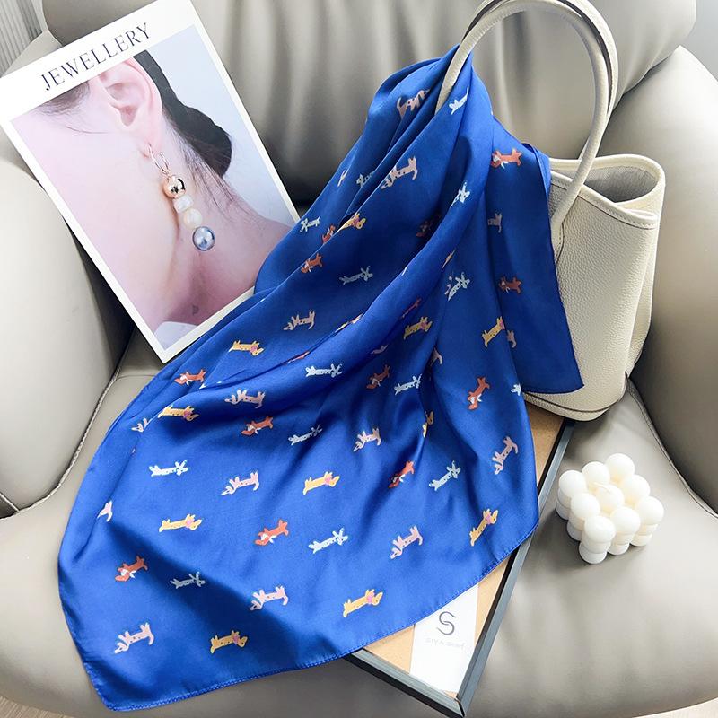 Cartoon dog small square scarf silk scarf summer thin sunscreen headscarf chest versatile Korean small silk scarf scarf scarf shawl