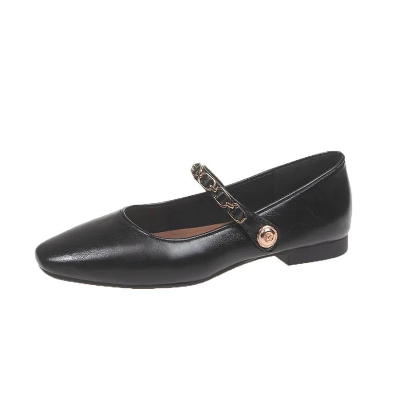 Fashion Retro Low Heel Soft Bottom Comfortable Hundred Mary Jane Shoes Women Shallow Pearl Chain Designer Shoes Black Sexy High Heels