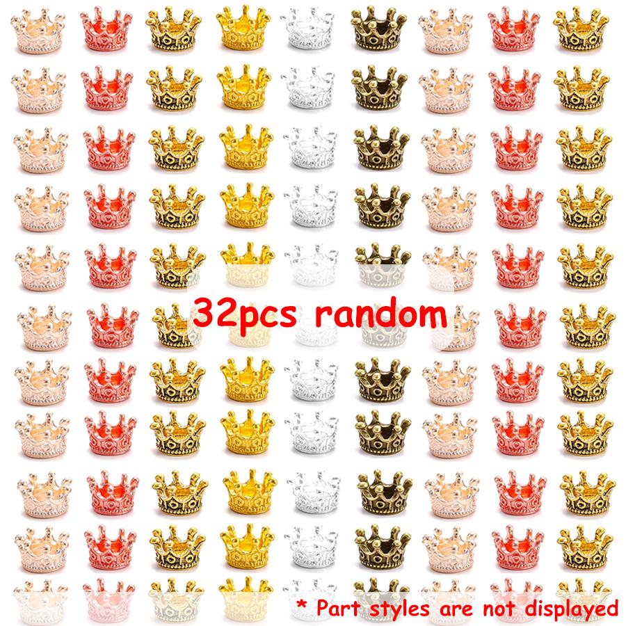 32pcs 1cm Mini Metal Crowns, 1:12 Scale Dollhouse Miniature Decor, Tiny Vintage Crown Charms for DIY Crafts & Fairy Garden