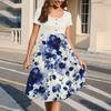 Fashion Women Summer Vintage Floral Dress Elegant Short Sleeve Midi Dress