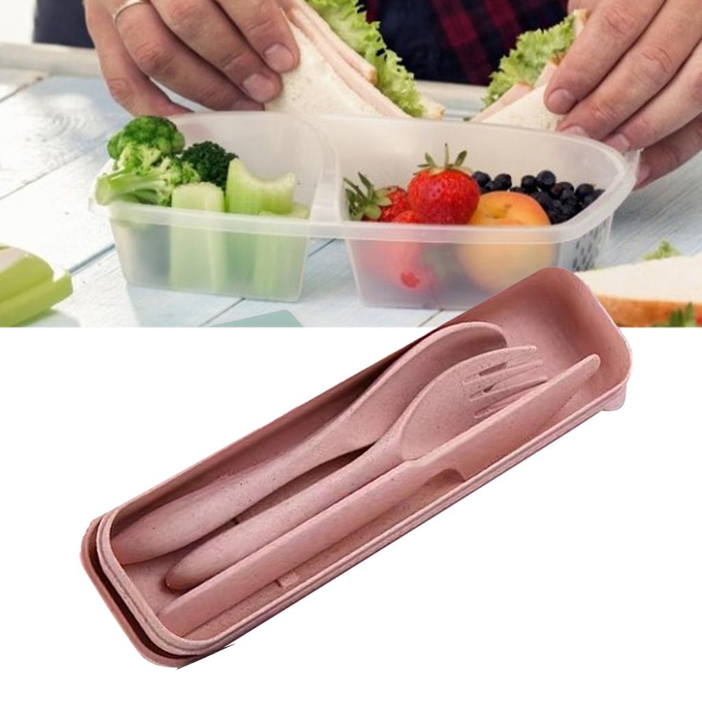 Besteckset aus Weizenstroh Modern Tragbar Gabel Löffel Messer Geschirr mit Box für Büro Schule