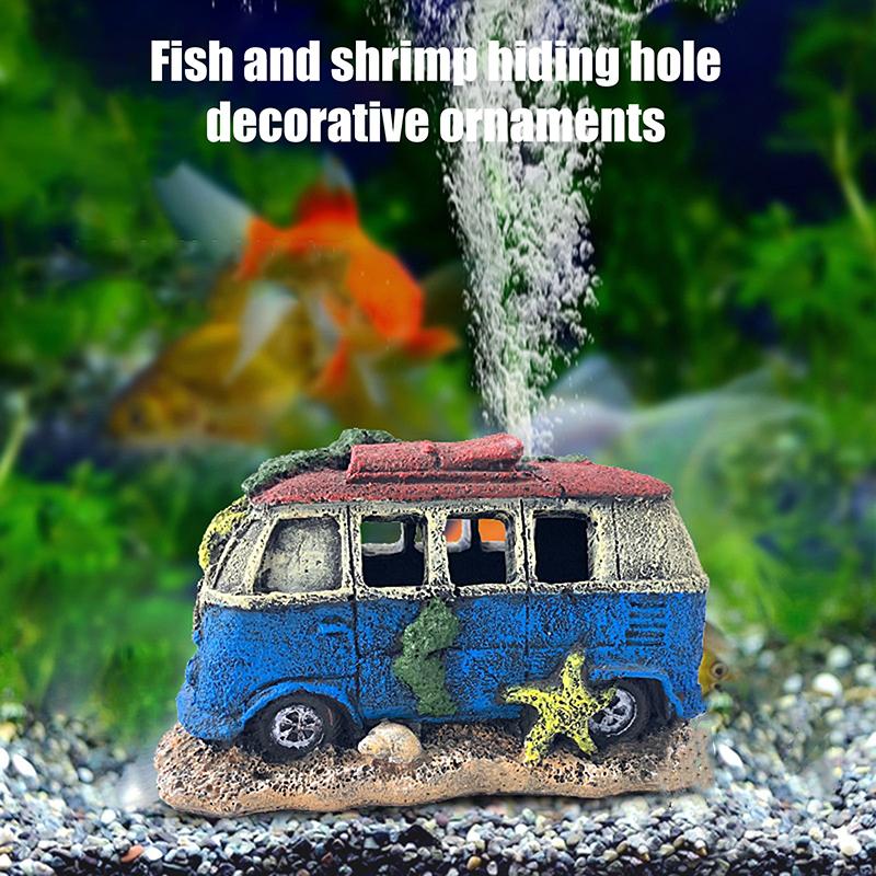 Adorno para Acuario con Forma de Accidente de Coche, con Agujeros para Esconder Peces y Camarones, Decoraciones para Acuario y Paisajismo de Acuarios.