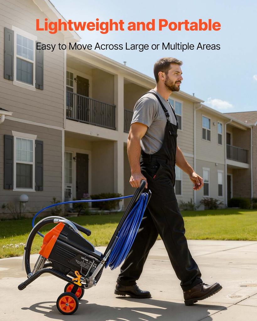 Stand Airless Paint Sprayer, 1500W, 3300PSI High Pressure Airless Sprayer with Cart, Cleaning Brush, Hose, Extension Rod, Nozzles, Electric Spray