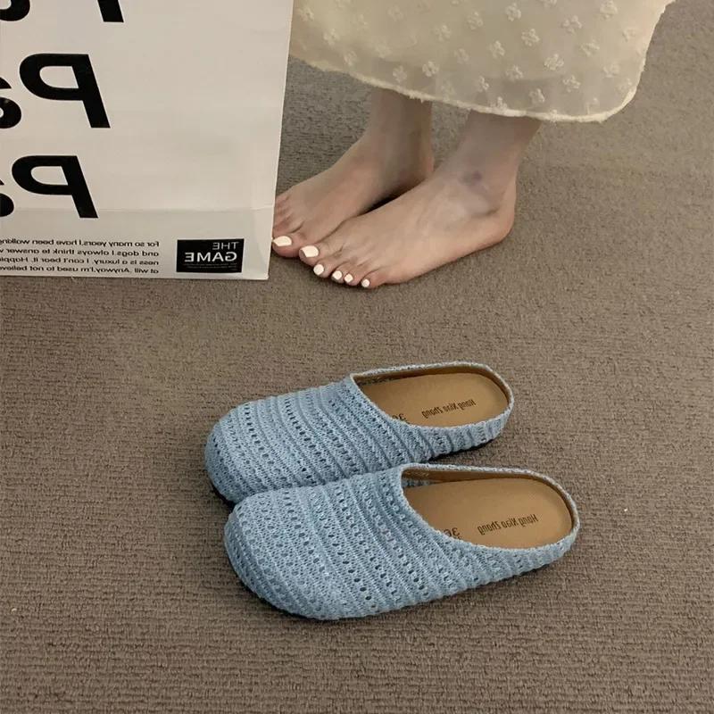 Fashion Women Bohemian Weave Mules Slippers Flats Shoes Hollow Sandals Summer Fashion Beach Shoes Casual Comfort Sandalias Mujer Slides