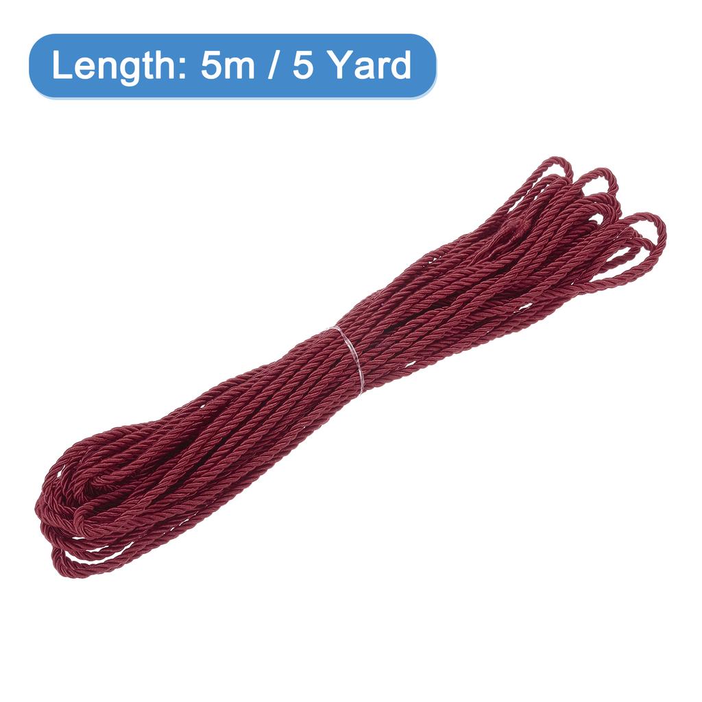 Uxcell Twisted Cord Trim 5 Yard 3mm 3-Ply Twine Braided Rope Shiny Thread String for Craft Gift Bag Curtain Christmas Decor