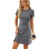 Summer New Solid Color Crew Neck Ruched Slim Fit Short Sleeve Dress for Leisure Leisure New style