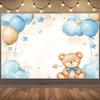 Teddy Bear Themed Background with Balloons, Stars, and Clouds - Suitable for Birthday Parties and Celebrations