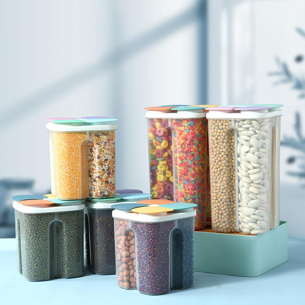 1PC Four Grains And Grains Transparent Storage Crisper Kitchen Supplies Moisture-Proof Sealed Compartmented Open Lid Jar