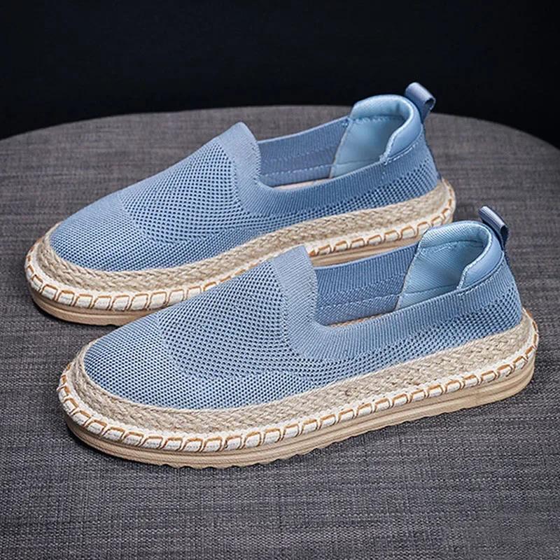 Nuove Espadrillas Scarpe da Donna Ballerine in Lino Moda Tessuto a Rete Lavorato a Maglia Mocassini in Canapa Slip-on Scarpe di Stoffa Casual Sneakers da Donna