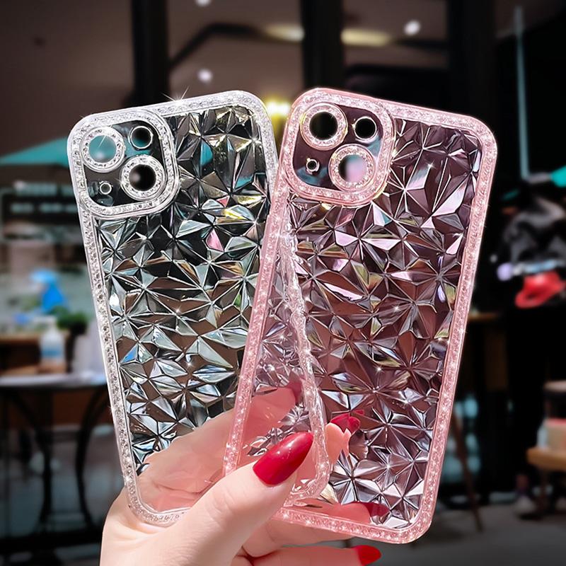 Diamond Pattern Phone Case For IPhone 16 15 14 13 12 Pro Max 11 XS XR 7 8 Plus SE2/SE3 Transparent Shockproof Back Cover