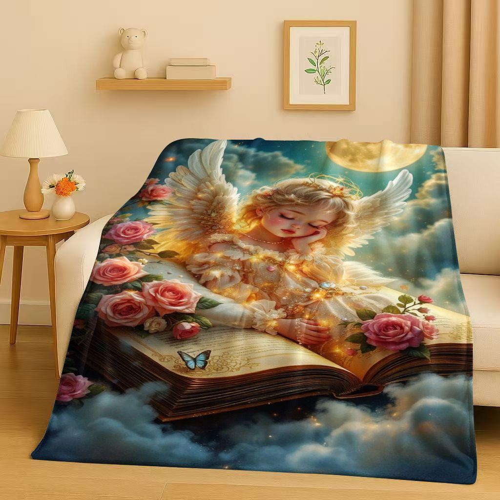 3D Luxurious Balote Angel Cupid Cartoon Flannel Blanket,Ultra Soft Warm Plush Throw for Home Bedroom Bed Sofa Cover Office Gift