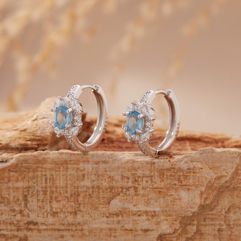 Natural Sapphire Garnet Olivine Topaz Diopside Stud Earrings Women'S Earrings Ear Buckles S925 Sterling Silver