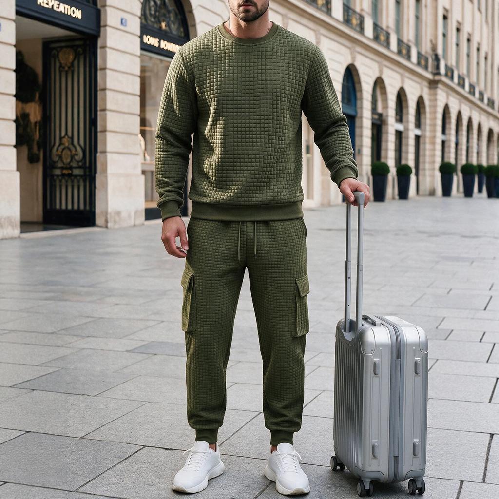 Men's Loose Fit Knit Long Sleeve Neck Sweatshirt and Sweatpants Set Casual Athletic Tracksuit for Fall and Winter