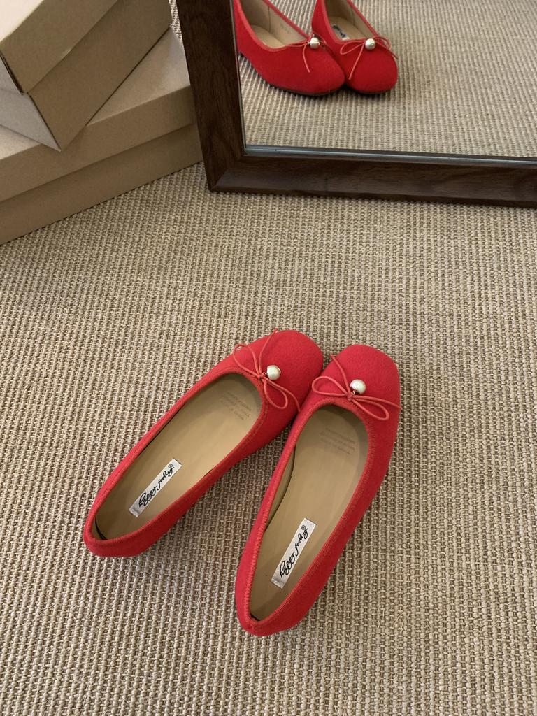 French red flat-bottomed bow single shoes women's shoes 2025 new autumn retro evening breeze gentle Doudou floating shoes