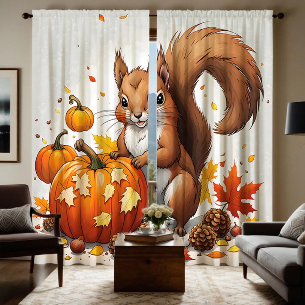 2er-Set HD Thanksgiving Kiefer Kürbis dekorativer Vorhang Gelbe Bindung digital bedruckter Vorhang Heimdekor Stil Dekoration livin