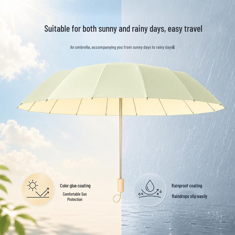 16-Rippen Dual-Use UV-Schutz Faltbarer Regenschirm für Sonne & Regen mit Elegantem Farbgel-Finish