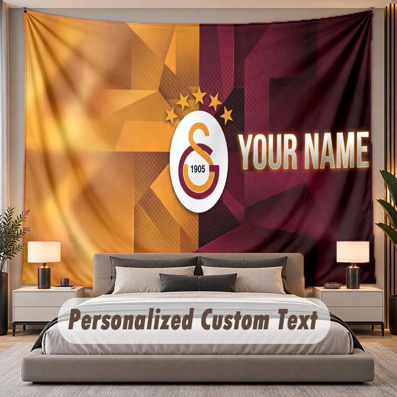 Benutzerdefinierter Namens-Text-Wandteppich Galatasaray FC Personalisierter Polyester-Wandteppich für Schlafzimmer und Zimmer
