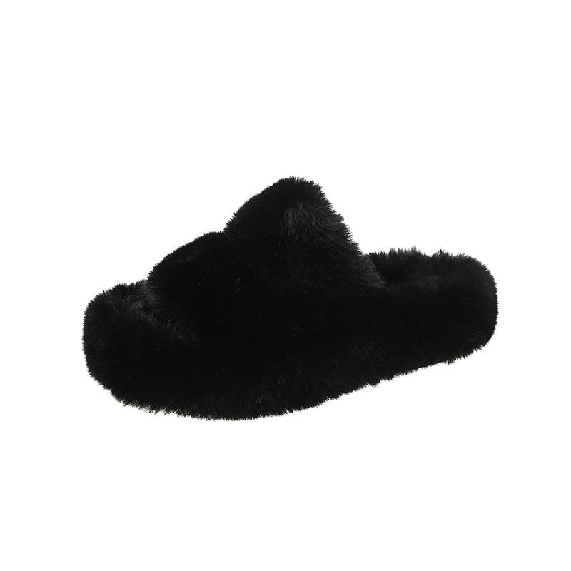 High-grade plush slippers for women to wear outside in winter, thick-bottomed home plush warm indoor winter plush cotton slippers