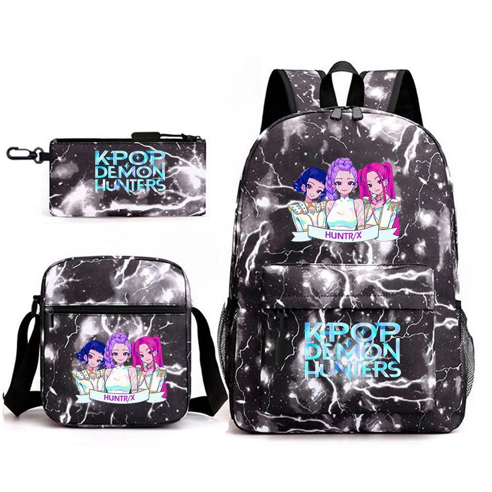 Large Capacity Schoolbag with Shoulder Strap; Student Three-piece Pencil Case Set