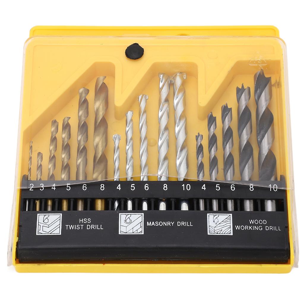 16PCS Twist Drill Bit Set High Speed Steel Straight Shank Twist Drill for Wood Plastic
